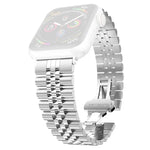 여성용 다섯 알갱이 스테인리스 스틸 교체 시계줄, 너비: 20mm, Apple Watch 시리즈용, 7 45mm / 6 & SE & 5 & 4 44mm / 3 & 2 & 1 42mm, 7 41mm / 6 & SE & 5 & 4 40mm / 3 & 2 & 1 38mm