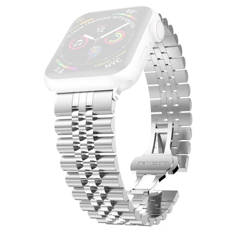 여성용 다섯 알갱이 스테인리스 스틸 교체 시계줄, 너비: 20mm, Apple Watch 시리즈용, 7 45mm / 6 & SE & 5 & 4 44mm / 3 & 2 & 1 42mm, 7 41mm / 6 & SE & 5 & 4 40mm / 3 & 2 & 1 38mm