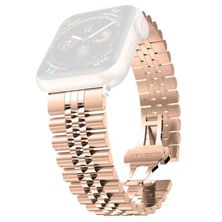여성용 다섯 알갱이 스테인리스 스틸 교체 시계줄, 너비: 20mm, Apple Watch 시리즈용, 7 45mm / 6 & SE & 5 & 4 44mm / 3 & 2 & 1 42mm, 7 41mm / 6 & SE & 5 & 4 40mm / 3 & 2 & 1 38mm