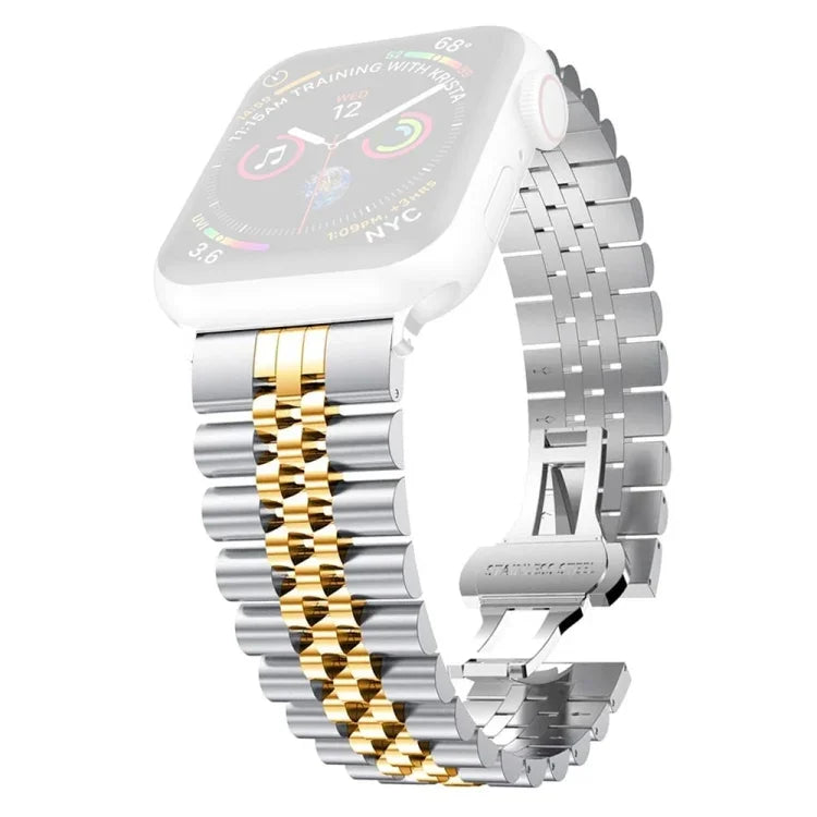 여성용 다섯 알갱이 스테인리스 스틸 교체 시계줄, 너비: 20mm, Apple Watch 시리즈용, 7 45mm / 6 & SE & 5 & 4 44mm / 3 & 2 & 1 42mm, 7 41mm / 6 & SE & 5 & 4 40mm / 3 & 2 & 1 38mm