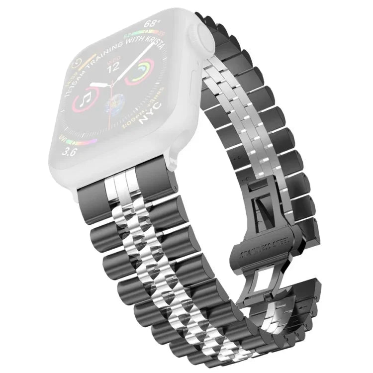 여성용 다섯 알갱이 스테인리스 스틸 교체 시계줄, 너비: 20mm, Apple Watch 시리즈용, 7 45mm / 6 & SE & 5 & 4 44mm / 3 & 2 & 1 42mm, 7 41mm / 6 & SE & 5 & 4 40mm / 3 & 2 & 1 38mm