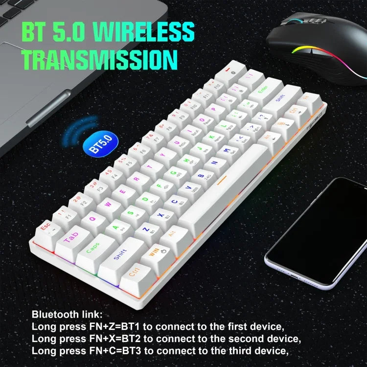 HXSJ L800 61키 블루투스 5.0 / 2.4G 무선 / Type-C 유선 3모드 청축 기계식 키보드