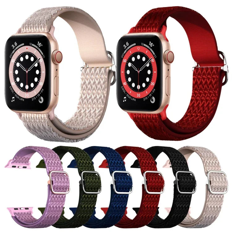 조절 가능한 마름모 텍스처 탄성 교체 스트랩 시계줄, Apple Watch 시리즈용, 7 41mm / 6 & SE & 5 & 4 40mm / 3 & 2 & 1 38mm, 7 45mm / 6 & SE & 5 & 4 44mm / 3 & 2 & 1 42mm