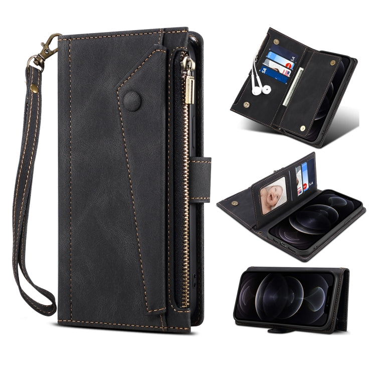 Retro Frosted Horizontal Flip Leather Case with Holder & Card Slot & Wallet & Zipper Pocket & Lanyard, For iPhone 13 Pro Max, For iPhone 13 Pro, For iPhone 13, For iPhone 13 mini, For iPhone 12 Pro Max, For iPhone 12 Pro, For iPhone 12, For iPhone 12 m...