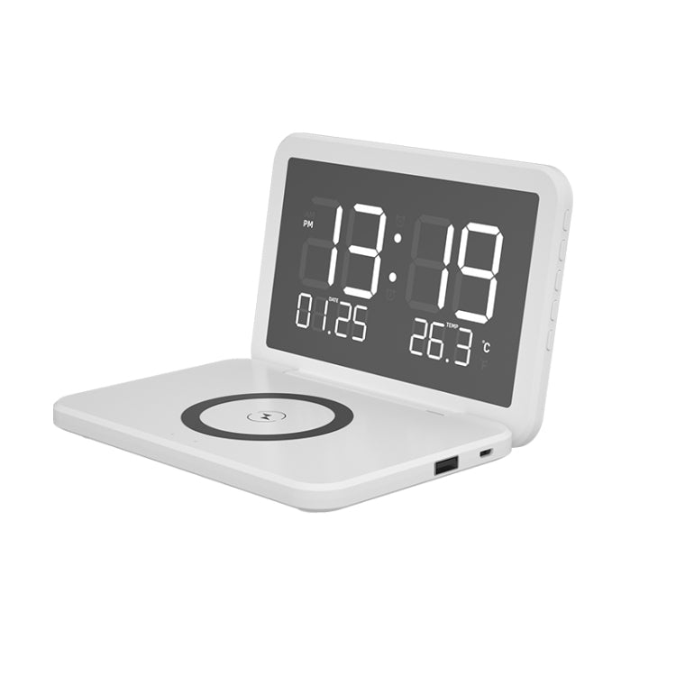 SY-118 15W 접이식 거울면 영구 데스크 캘린더 시계 무선 충전기 알람 시계 및 3단계 밝기 조절 기능, SY-118 블랙, SY-118 화이트