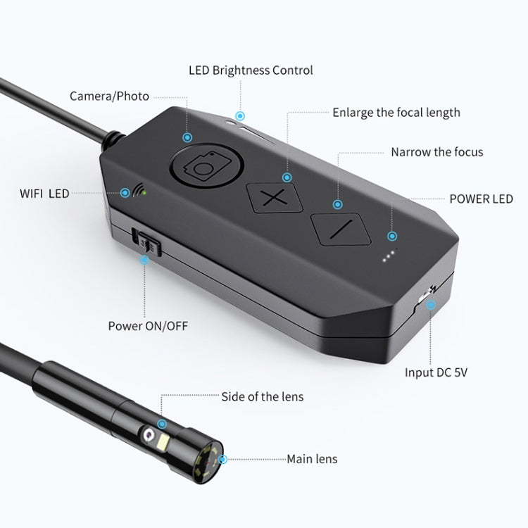 Y17 5MP 12mm 듀얼 렌즈 HD 자동 초점 WiFi 산업용 디지털 내시경 줌 가능 스네이크 카메라, 1m 하드 케이블, 3.5m 하드 케이블, 5m 하드 케이블, 10m 하드 케이블
