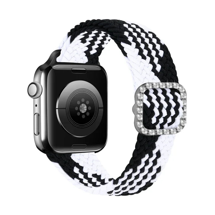 조절 가능한 나일론 꼬임 탄성 다이아몬드 버클 교체 스트랩 시계줄, Apple Watch 시리즈 7 & 6 & SE & 5 & 4 40mm/3 & 2 & 1 38mm, 7 & 6 & SE & 5 & 4 44mm/3 & 2 & 1 42mm용