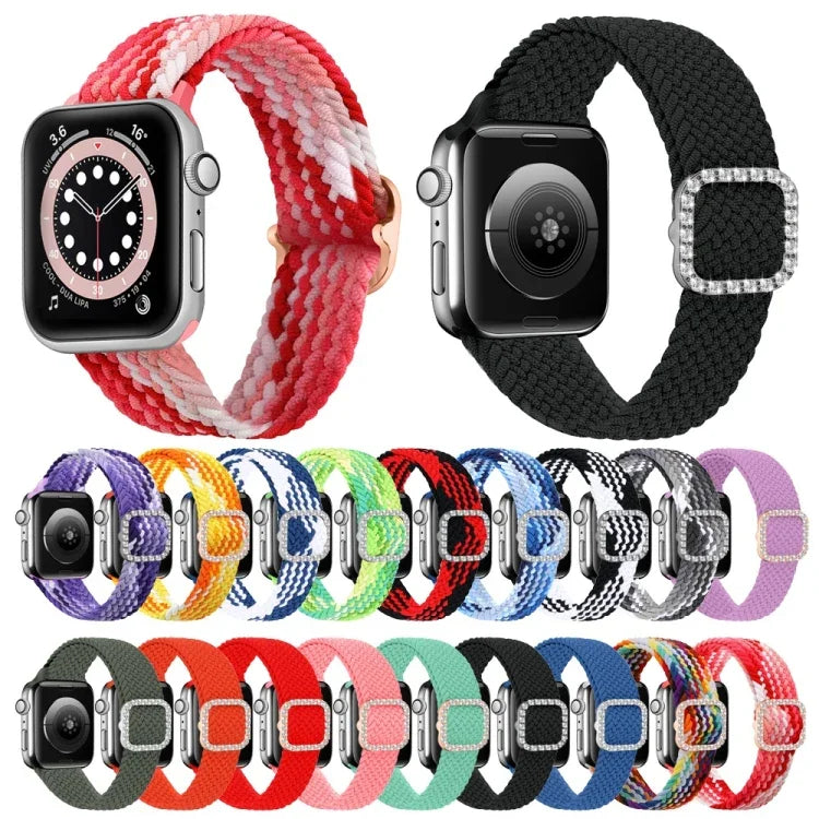 조절 가능한 나일론 꼬임 탄성 다이아몬드 버클 교체 스트랩 시계줄, Apple Watch 시리즈 7 & 6 & SE & 5 & 4 40mm/3 & 2 & 1 38mm, 7 & 6 & SE & 5 & 4 44mm/3 & 2 & 1 42mm용