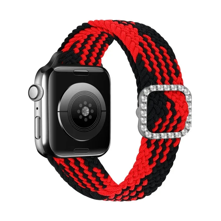 조절 가능한 나일론 꼬임 탄성 다이아몬드 버클 교체 스트랩 시계줄, Apple Watch 시리즈 7 & 6 & SE & 5 & 4 40mm/3 & 2 & 1 38mm, 7 & 6 & SE & 5 & 4 44mm/3 & 2 & 1 42mm용