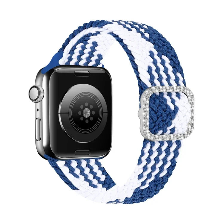 조절 가능한 나일론 꼬임 탄성 다이아몬드 버클 교체 스트랩 시계줄, Apple Watch 시리즈 7 & 6 & SE & 5 & 4 40mm/3 & 2 & 1 38mm, 7 & 6 & SE & 5 & 4 44mm/3 & 2 & 1 42mm용
