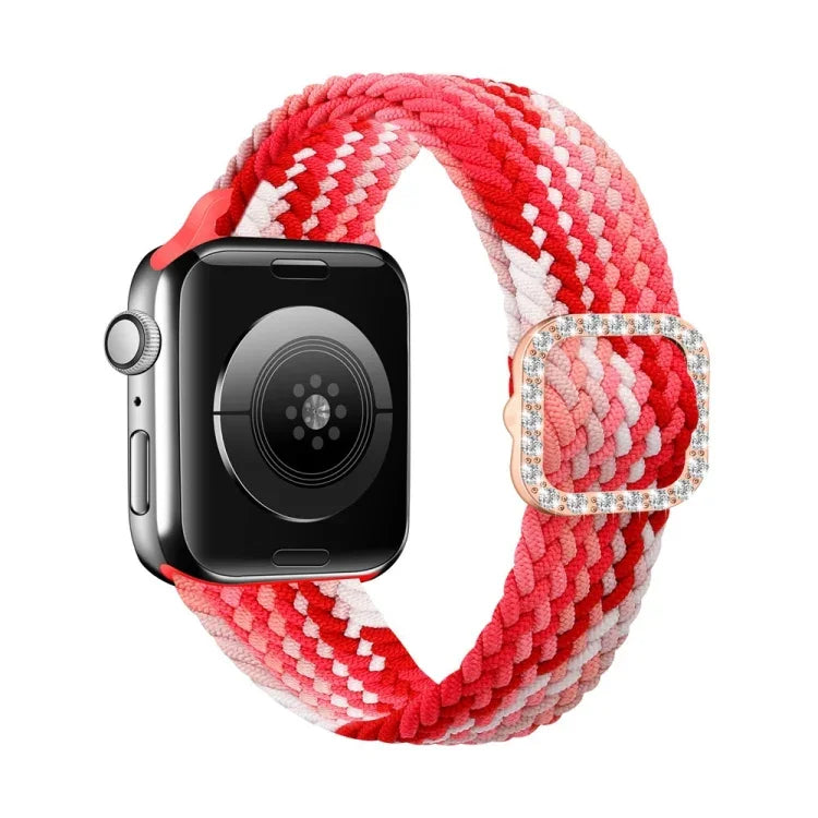 조절 가능한 나일론 꼬임 탄성 다이아몬드 버클 교체 스트랩 시계줄, Apple Watch 시리즈 7 & 6 & SE & 5 & 4 40mm/3 & 2 & 1 38mm, 7 & 6 & SE & 5 & 4 44mm/3 & 2 & 1 42mm용
