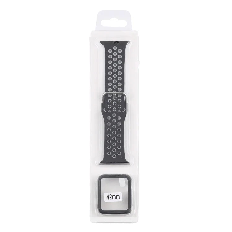 실리콘 교체 스트랩 시계줄 + 화면 보호기 포함 보호 케이스 세트, Apple Watch 시리즈 3 & 2 & 1 42mm용, Apple Watch 시리즈 6 / 5 / 4 / Watch SE 44mm용