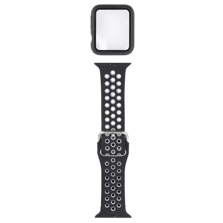실리콘 교체 스트랩 시계줄 + 화면 보호기 포함 보호 케이스 세트, Apple Watch 시리즈 3 & 2 & 1 42mm용, Apple Watch 시리즈 6 / 5 / 4 / Watch SE 44mm용
