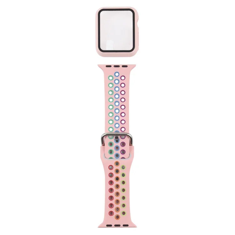 실리콘 교체 스트랩 시계줄 + 화면 보호기 포함 보호 케이스 세트, Apple Watch 시리즈 3 & 2 & 1 42mm용, Apple Watch 시리즈 6 / 5 / 4 / Watch SE 44mm용