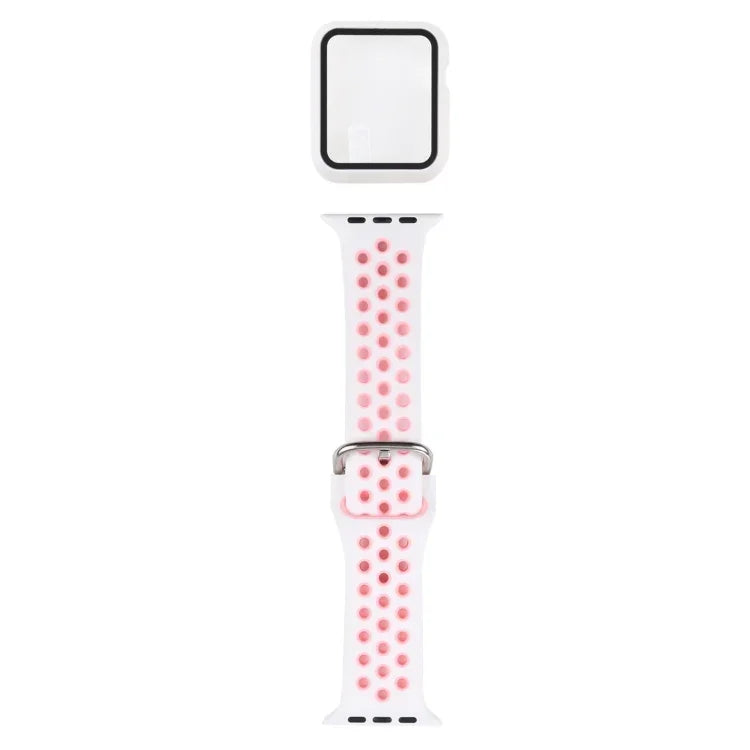 실리콘 교체 스트랩 시계줄 + 화면 보호기 포함 보호 케이스 세트, Apple Watch 시리즈 3 & 2 & 1 42mm용, Apple Watch 시리즈 6 / 5 / 4 / Watch SE 44mm용