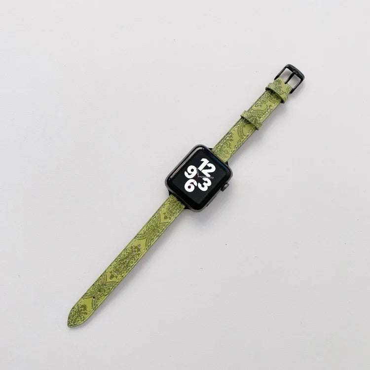 작고 슬림한 민족 가죽 교체 손목 스트랩 시계줄, 애플 워치 시리즈 7 41mm / 6&SE&5&4 40mm / 3&2&1 38mm, 7 45mm / 6&SE&5&4 44mm / 3&2&1 42mm용