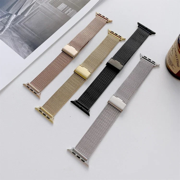 V자형 버클 직선 스틸 교체 스트랩 시계줄, 애플 워치 시리즈용, 7 41mm / 6&SE&5&4 40mm / 3&2&1 38mm, 7 45mm / 6&SE&5&4 44mm / 3&2&1 42mm용