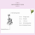 S925 스털링 실버 레트로 바이올린 비즈 DIY 팔찌 목걸이 액세서리, 레트로 바이올린