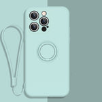 All-inclusive Liquid Silicone Phone Protective Case with Ring Holder & Lanyard, For iPhone 13 Pro Max