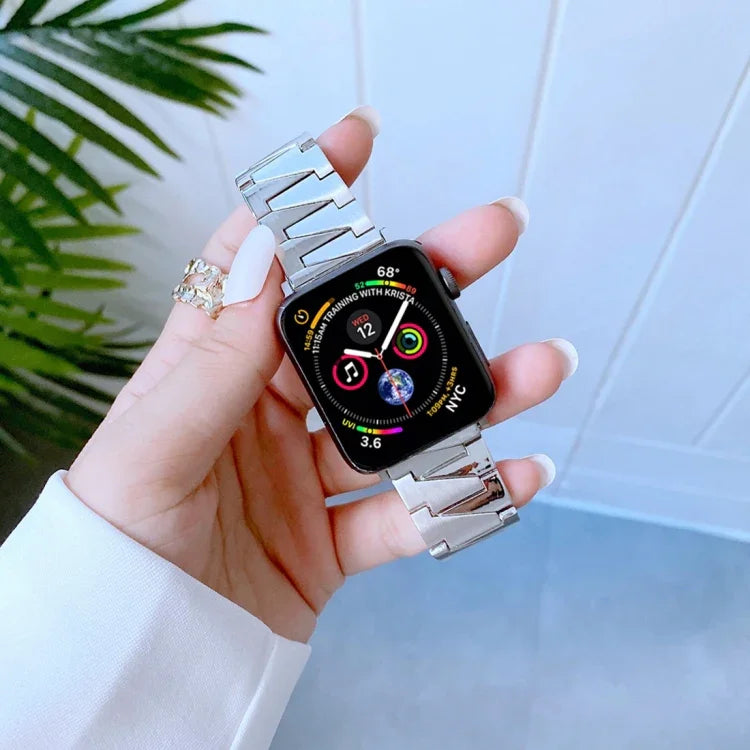 번개 모양 스테인리스 스틸 교체용 시계줄, 애플 워치 시리즈 7 41mm / 6&SE&5&4 40mm / 3&2&1 38mm, 7 45mm / 6&SE&5&4 44mm / 3&2&1 42mm용