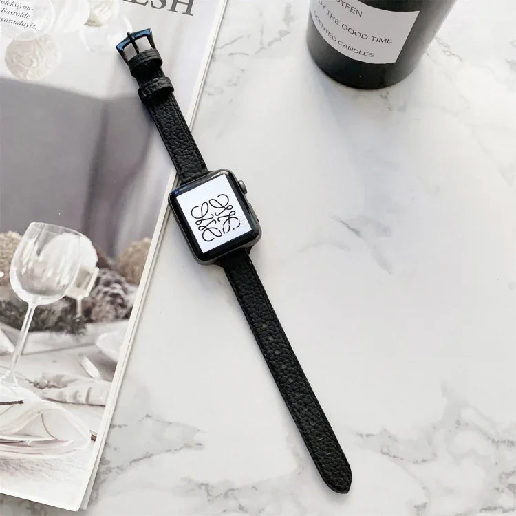 Litchi Texture Slimming Strap Watchband For Apple Watch Series, 7 41mm / 6&SE&5&4 40mm / 3&2&1 38mm, 7 45mm / 6&SE&5&4 44mm / 3&2&1 42mm