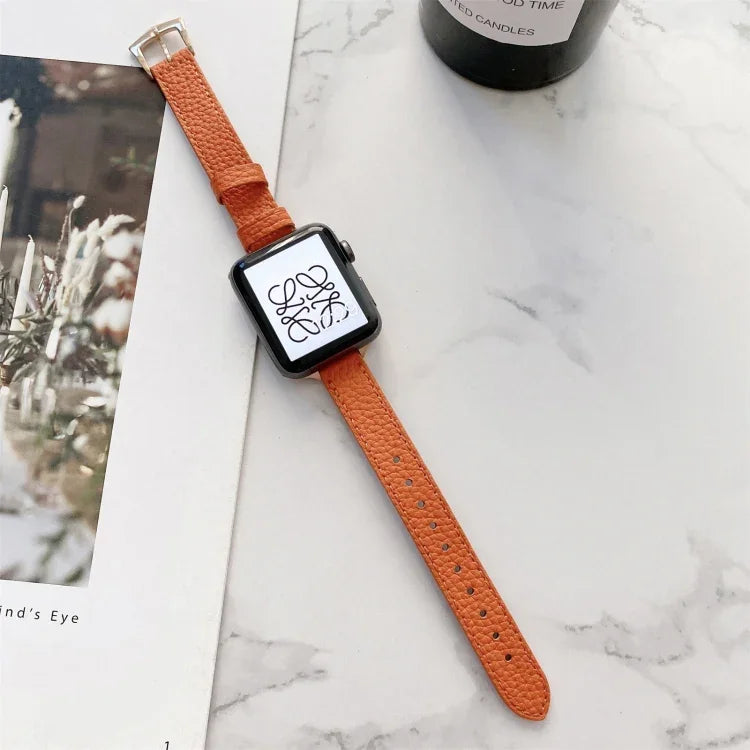 Litchi Texture Slimming Strap Watchband For Apple Watch Series, 7 41mm / 6&SE&5&4 40mm / 3&2&1 38mm, 7 45mm / 6&SE&5&4 44mm / 3&2&1 42mm