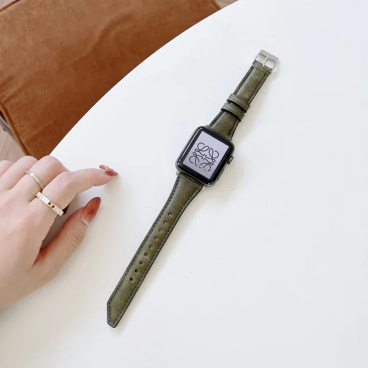 Knife Tail Shaped Cowhide Replacement Watchband For Apple Watch Series, 7 45mm / 6&SE&5&4 44mm / 3&2&1 42mm, 7 41mm / 6&SE&5&4 40mm / 3&2&1 38mm
