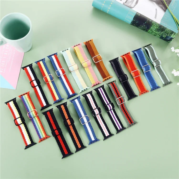 조절 가능한 줄무늬 나일론 직조 시계줄, 애플 워치 시리즈 7 41mm / 6&SE&5&4 40mm / 3&2&1 38mm용, 7 45mm / 6&SE&5&4 44mm / 3&2&1 42mm용