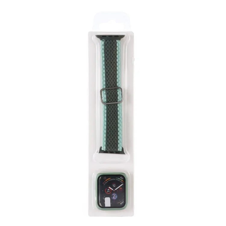 조절 가능한 줄무늬 나일론 직조 시계줄 + 시계 케이스 세트, 애플 워치 시리즈 7 41mm/6&SE&5&4 40mm/3&2&1 38mm용, 7 45mm/6&SE&5&4 44mm/3&2&1 42mm용