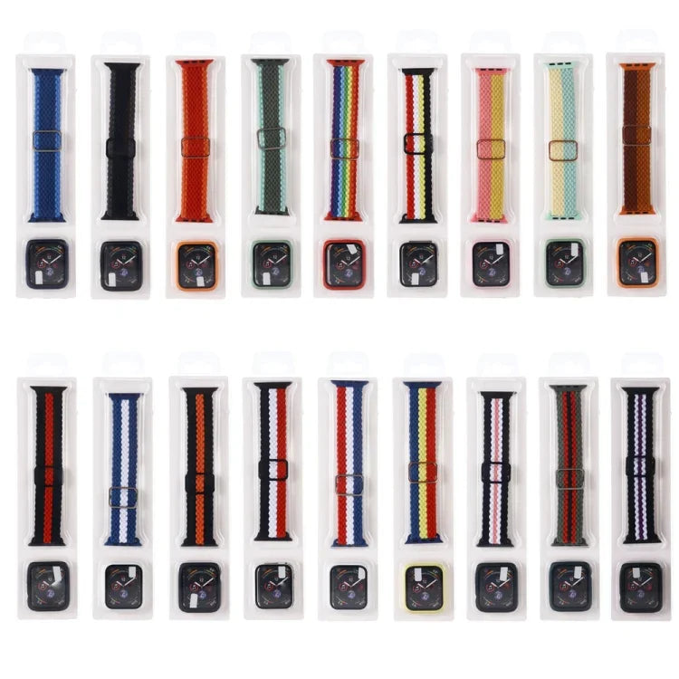조절 가능한 줄무늬 나일론 직조 시계줄 + 시계 케이스 세트, 애플 워치 시리즈 7 41mm/6&SE&5&4 40mm/3&2&1 38mm용, 7 45mm/6&SE&5&4 44mm/3&2&1 42mm용