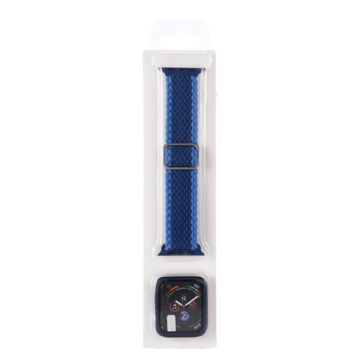 조절 가능한 줄무늬 나일론 직조 시계줄 + 시계 케이스 세트, 애플 워치 시리즈 7 41mm/6&SE&5&4 40mm/3&2&1 38mm용, 7 45mm/6&SE&5&4 44mm/3&2&1 42mm용
