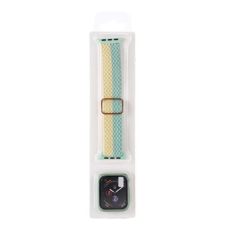 조절 가능한 줄무늬 나일론 직조 시계줄 + 시계 케이스 세트, 애플 워치 시리즈 7 41mm/6&SE&5&4 40mm/3&2&1 38mm용, 7 45mm/6&SE&5&4 44mm/3&2&1 42mm용