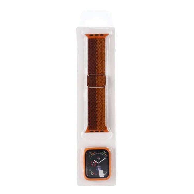 조절 가능한 줄무늬 나일론 직조 시계줄 + 시계 케이스 세트, 애플 워치 시리즈 7 41mm/6&SE&5&4 40mm/3&2&1 38mm용, 7 45mm/6&SE&5&4 44mm/3&2&1 42mm용