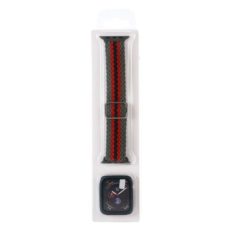 조절 가능한 줄무늬 나일론 직조 시계줄 + 시계 케이스 세트, 애플 워치 시리즈 7 41mm/6&SE&5&4 40mm/3&2&1 38mm용, 7 45mm/6&SE&5&4 44mm/3&2&1 42mm용