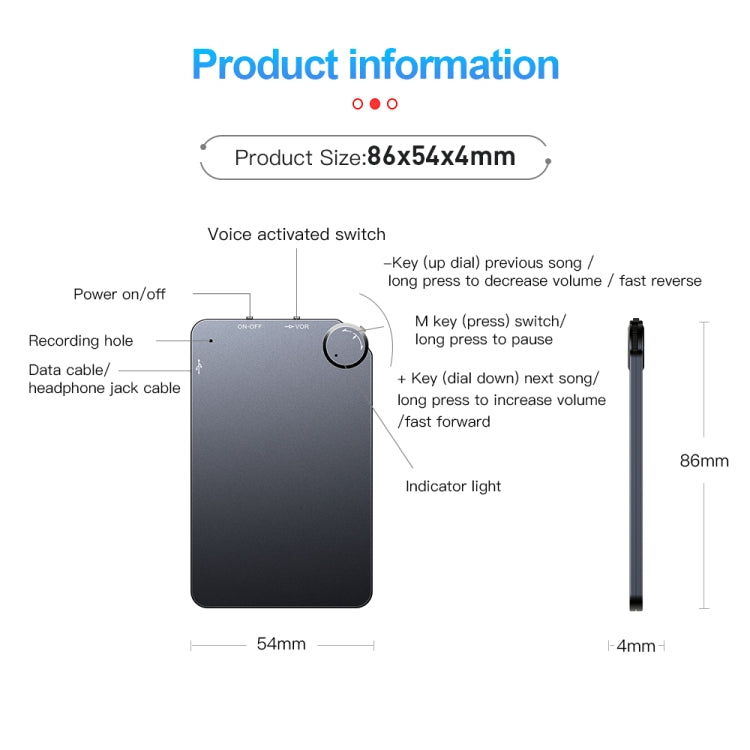 K2 휴대용 초슬림 카드 음성 녹음기, 4GB, 8GB, 16GB, 32GB