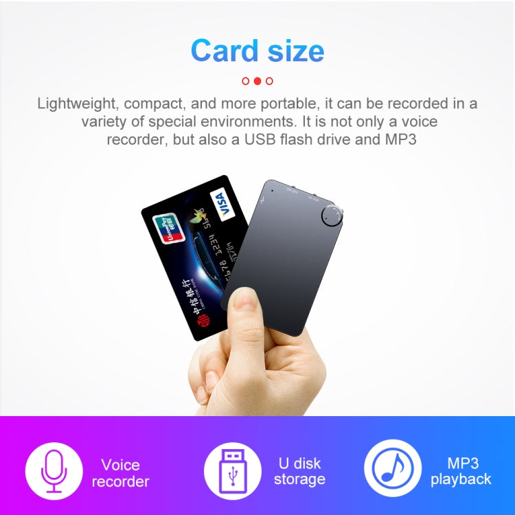 K2 휴대용 초슬림 카드 음성 녹음기, 4GB, 8GB, 16GB, 32GB
