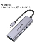 amalink 95119D 타입-C / USB-C to 4포트 USB + PD 3.0 다기능 허브 도킹 스테이션, 95119D
