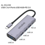 amalink 95119D 타입-C / USB-C to 4포트 USB + PD 3.0 다기능 허브 도킹 스테이션, 95119D