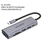 amalink 95120D 타입-C / USB-C to SD/TF + 3포트 USB + PD 3.0 다기능 허브 도킹 스테이션, 95120D
