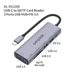 amalink 95120D 타입-C / USB-C to SD/TF + 3포트 USB + PD 3.0 다기능 허브 도킹 스테이션, 95120D