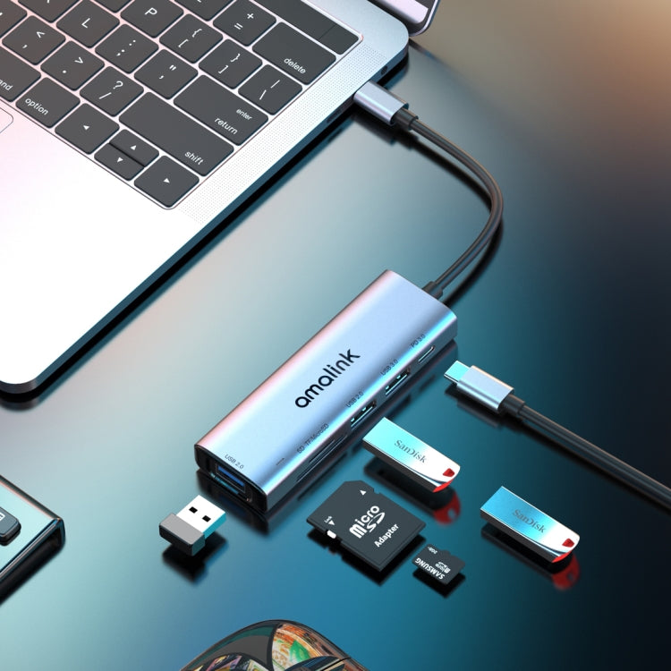amalink 95120D 타입-C / USB-C to SD/TF + 3포트 USB + PD 3.0 다기능 허브 도킹 스테이션, 95120D