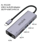 amalink 95122D 타입-C / USB-C to RJ45 + 2포트 USB + PD 3.0 다기능 허브, 95122D