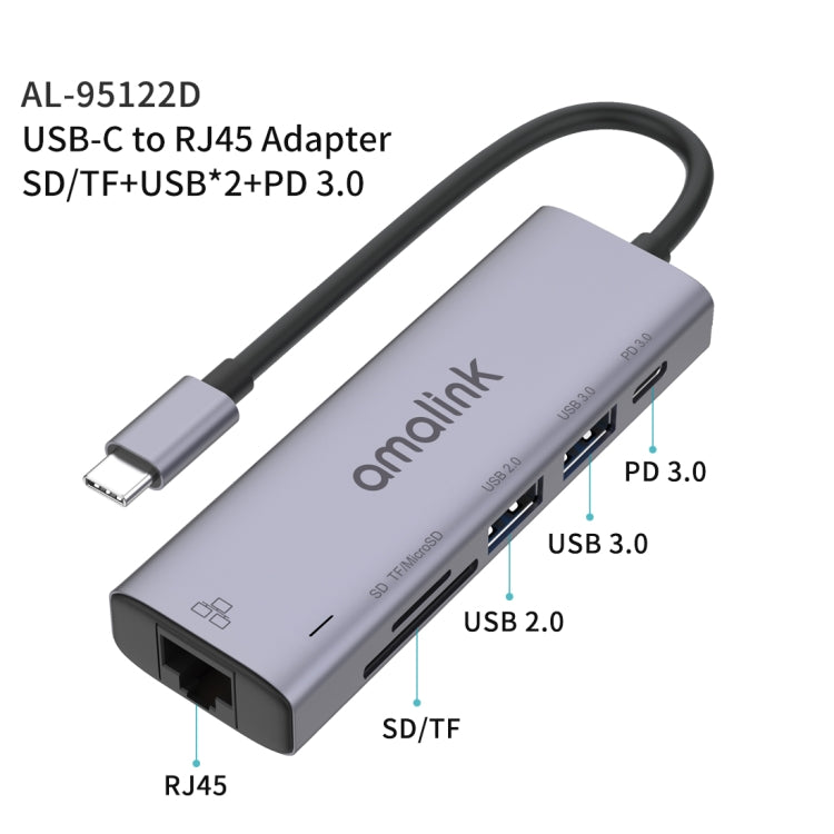amalink 95122D 타입-C / USB-C to RJ45 + 2포트 USB + PD 3.0 다기능 허브, 95122D