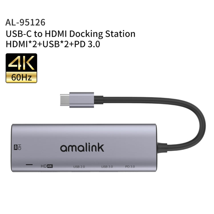 amalink 95126 타입-C / USB-C to 듀얼 HDMI + 2포트 USB + PD 3.0 다기능 허브, 95126