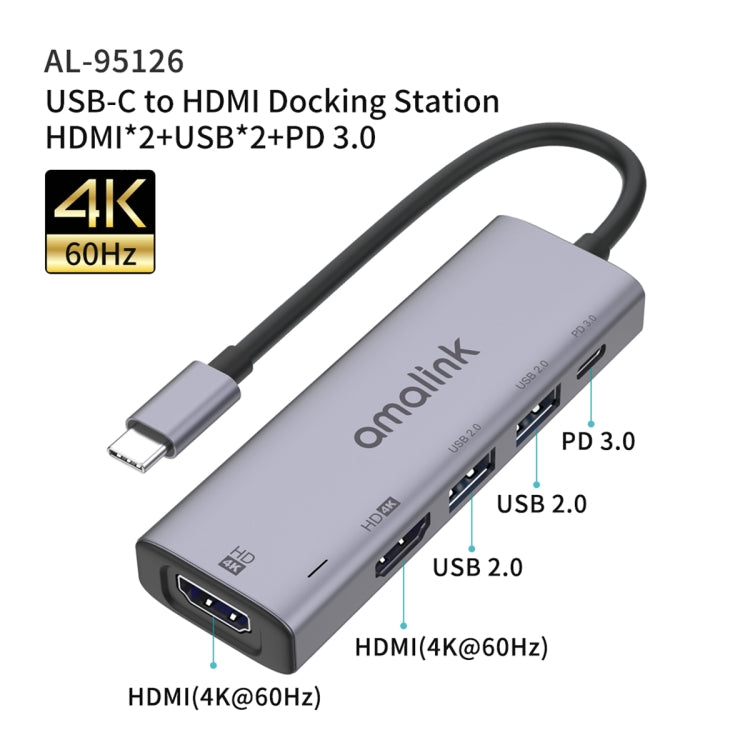 amalink 95126 타입-C / USB-C to 듀얼 HDMI + 2포트 USB + PD 3.0 다기능 허브, 95126