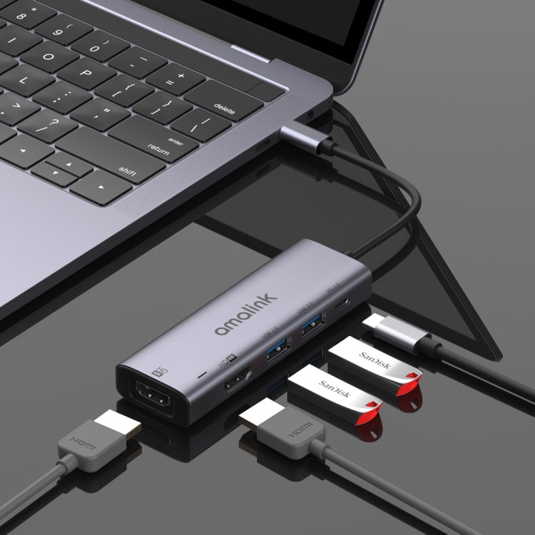 amalink 95126 타입-C / USB-C to 듀얼 HDMI + 2포트 USB + PD 3.0 다기능 허브, 95126