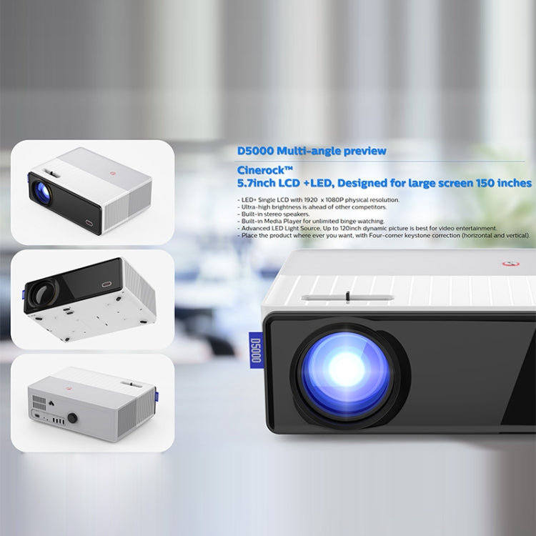 D5000 1920x1080P 420ANSI 6000루멘 LCD + LED HD 디지털 프로젝터, 기본 버전, 화면 미러링, 안드로이드 9.0