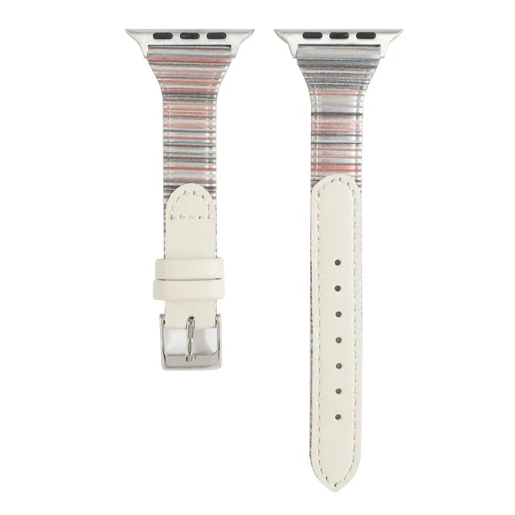 Stitching Stripes Genuine Leather Apple Watch band for Series 5, ergonomic design, comfortable and durable.