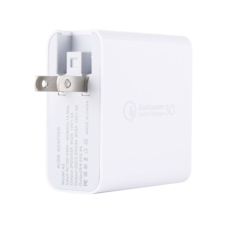 A3 PD 18W USB-C / 타입-C + QC3.0 USB + 듀얼 USB 인터페이스 여행용 충전기, US 플러그, EU 플러그, UK 플러그