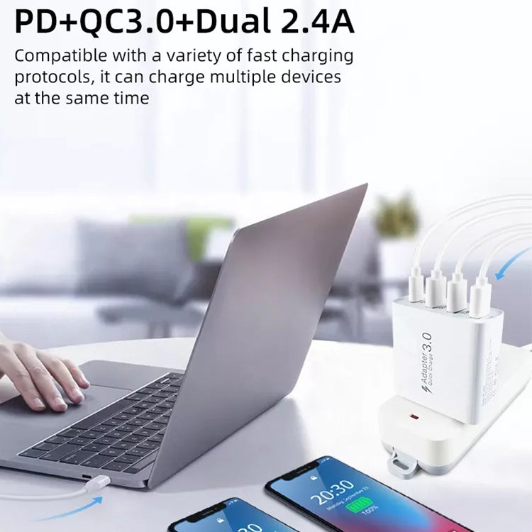 A3 PD 18W USB-C / 타입-C + QC3.0 USB + 듀얼 USB 인터페이스 여행용 충전기, US 플러그, EU 플러그, UK 플러그